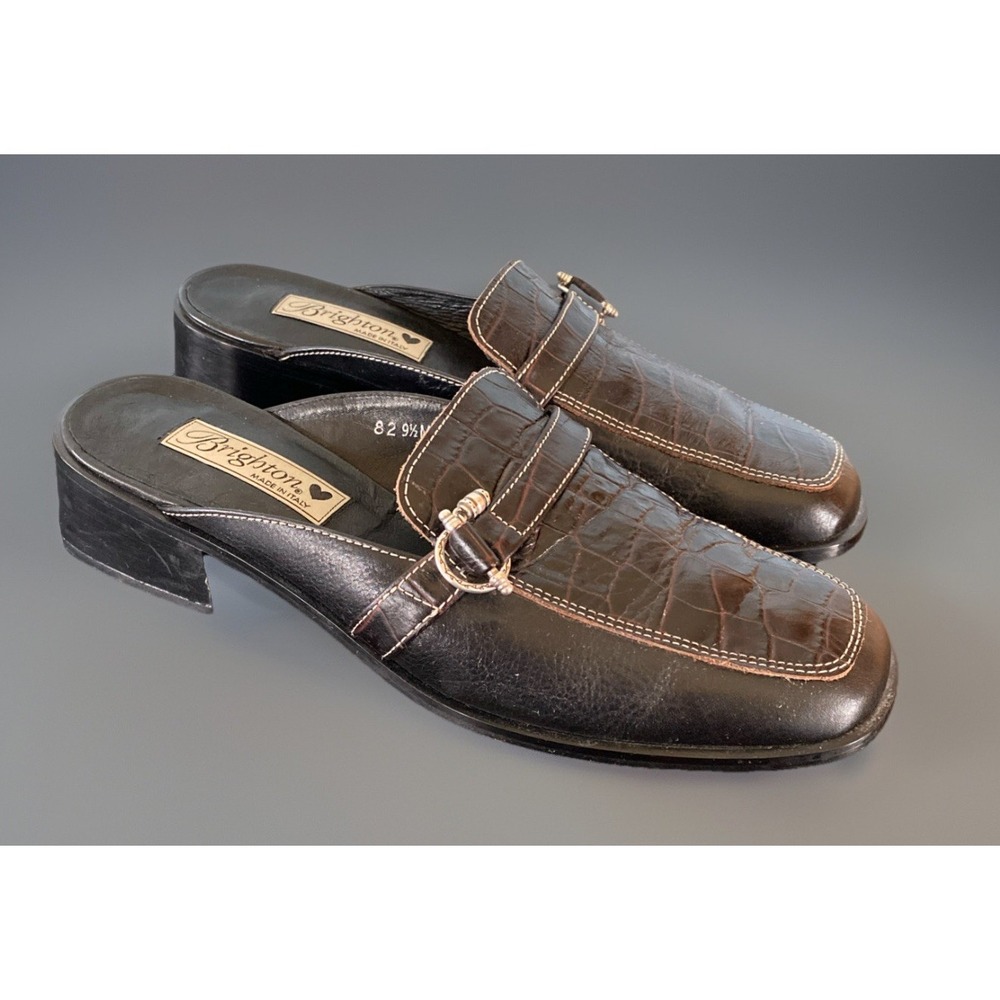 Brighton Jordan Womens Shoes Embossed Croc Leather Mules Slip On‎ 9.5 M Italy